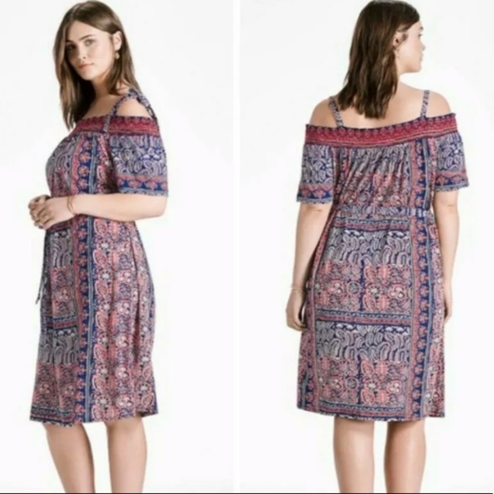 LUCKY BRAND Navy/Red Off-The-Shoulder Dress 2X
